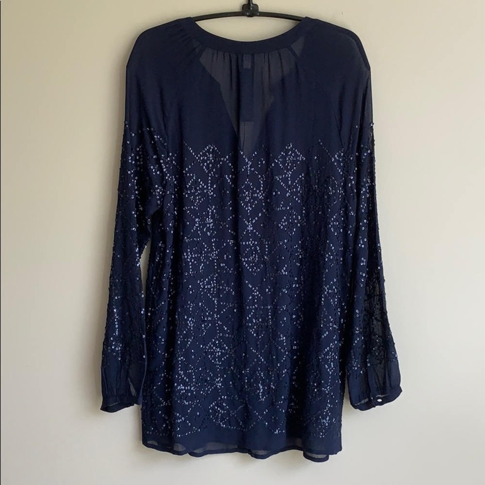 Navy Blue Sequin Button Down Shirt in size 2 - Picture 3 of 7